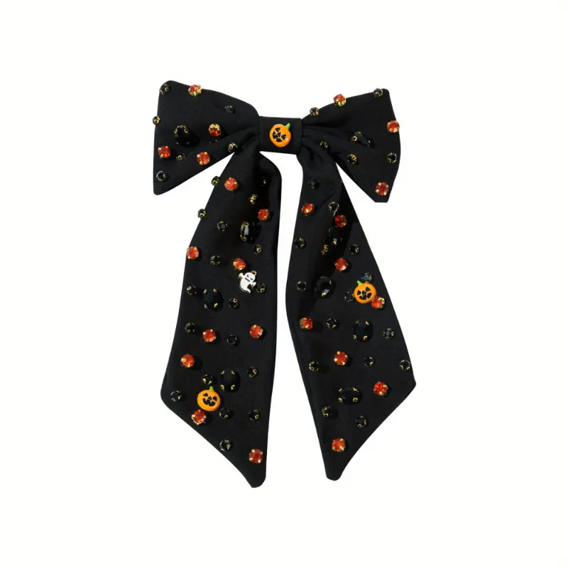 Chic Halloween Hair Bow Clips with Crystal Embellishments - Large Barrettes for Women & Girls, Perfect for Holiday Parties