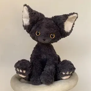 Cute Black Cat Plush Toy Throw Pillow Khaki Curly KUKI Black Cat Long Hair Doll Stuffed Animals Festive Gifts For Kids Birthday