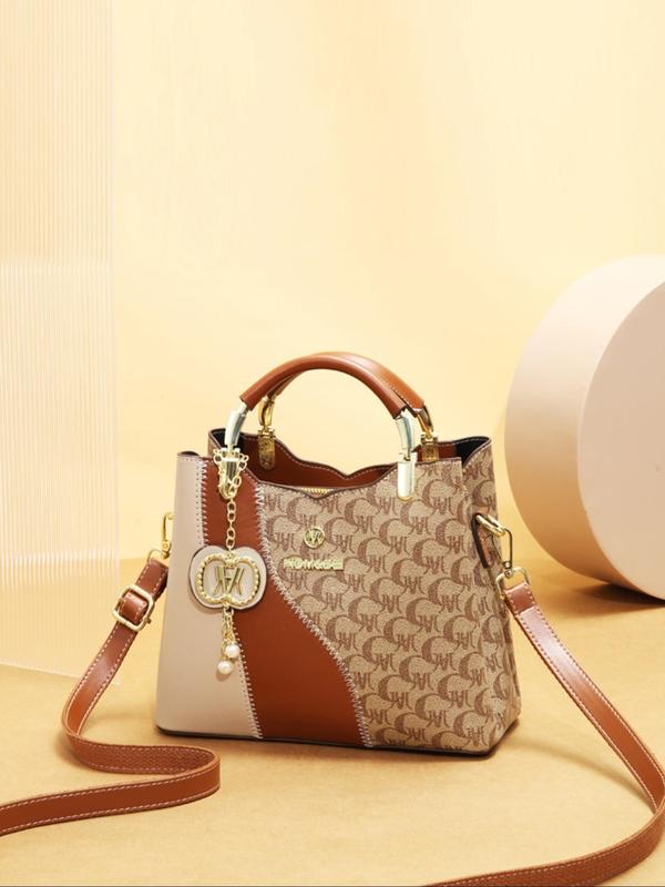 Classic Fashion Versatile Shoulder Bag, High-End Vintage Print Crossbody Backpack, Large Capacity Women's Bag, Casual Handbag Satchel, Casual Geometric Pattern