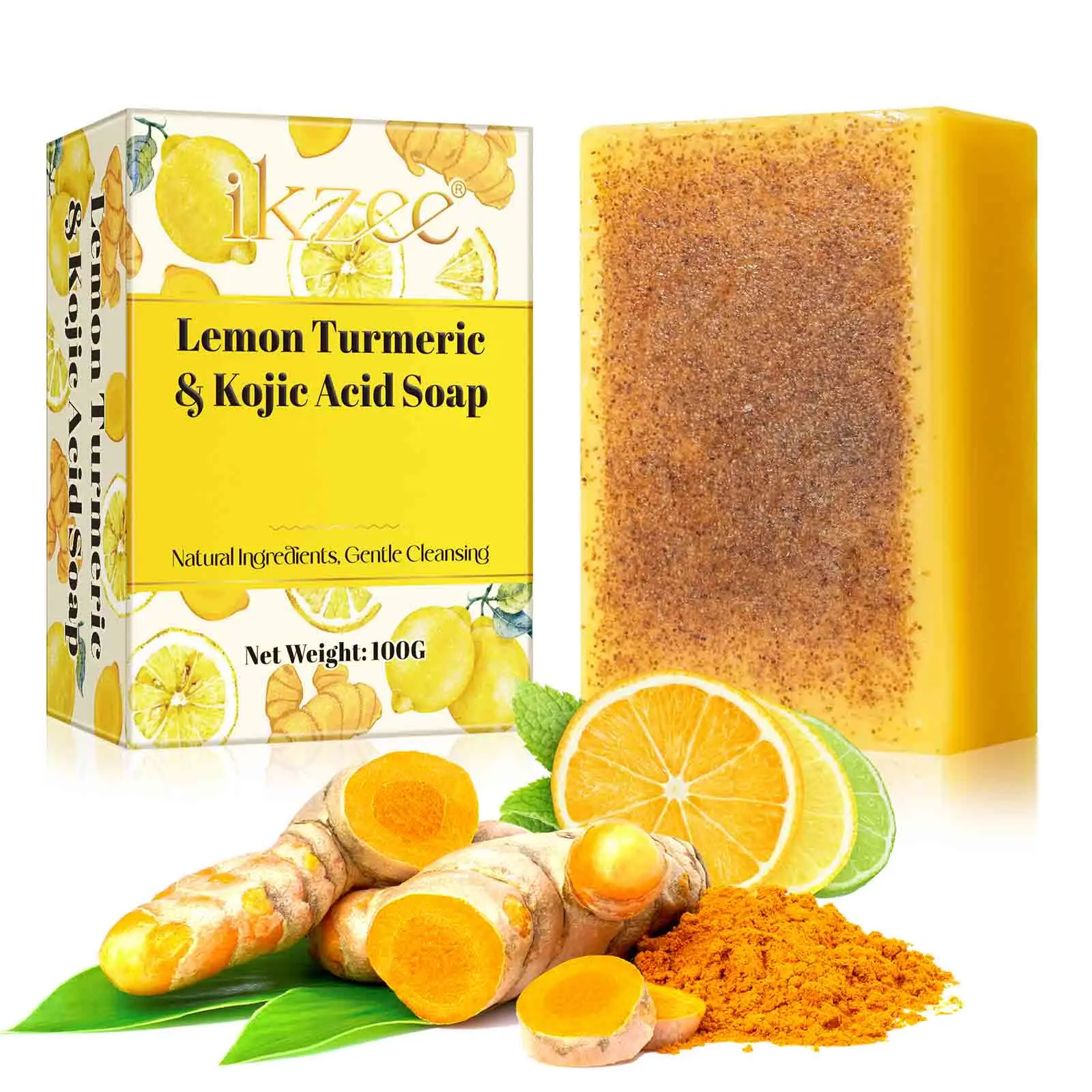 Ikzee Solid Turmeric-Olive-Shea Spice Blend Soap - Deep Cleansing, Hyaluronic Acid Hydrating Brightening Facial Cleanser & Body Wash for All Skin Types (Radiant Skin Support)