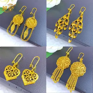 Gold Aesthetic Tassel Drop Earrings for Women, Ethiopian African Gold Plated Jewelry, Wedding Accessories, Wholesale Available