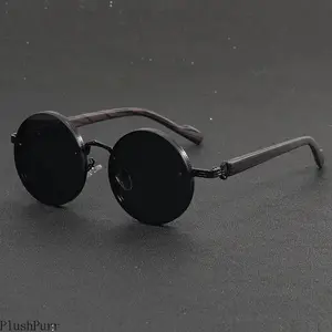 2026 Men Round Retro Decorative Glasses Metal Full Rim Frame Faux Wood Grain Temples Vintage Style Eyewear Casual Daily Wear Lightweight Durable Design