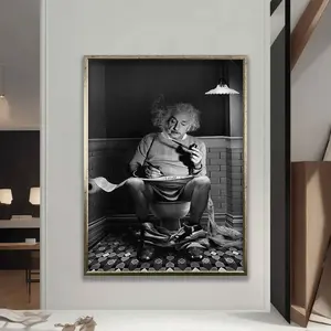 Einstein in the toilet black and white Poster