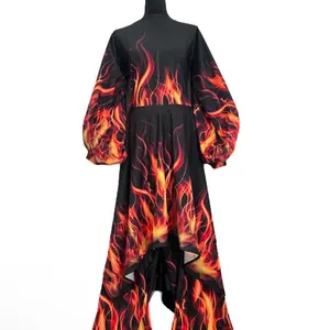 Consuming Fire Long Sleeve Liturgical Dance Dress with Flamed Pants,