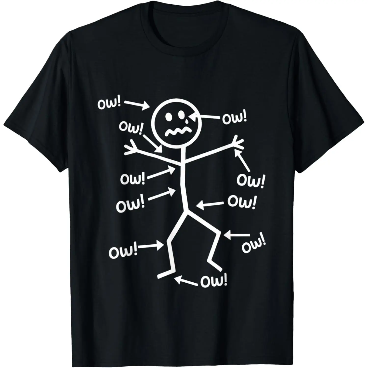 100%cotton Funny Ow Ow Ow Ow Saying Body Pain Character Humor Sarcastic T-Shirt