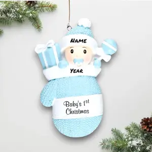 Personalized Baby Boy’s First Christmas Ornament – Blue Mitten Keepsake with Name & Year – Custom Holiday Gift 2025