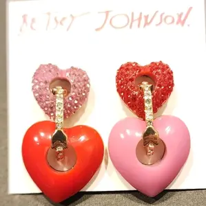 Betsey Johnson Gold Tone Double Heart Door Knocker Mismatch Earrings