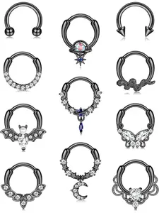 11pcs 16g Septum Rings Labret Jewelry, Cute Snake and Butterfly Designs for Piercing, Stainless Steel Daith Earrings Set Septum Clicker Ring, Septum Pierced Ring