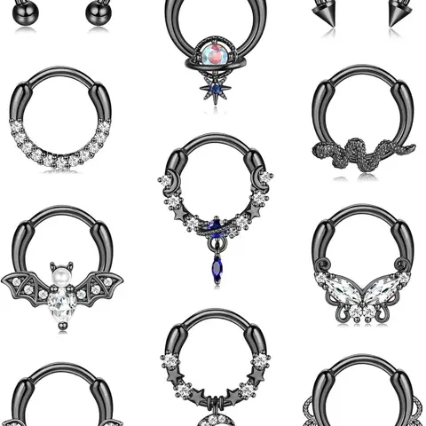 11pcs 16g Septum Rings Labret Jewelry, Cute Snake and Butterfly Designs for Piercing, Stainless Steel Body Piercing Jewelry Daith Earrings Set Septum Clicker Ring, Septum Pierced Ring