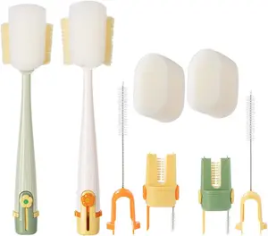 5-in-1 Multifunctional Bottle Scrubber Set – Straw Brush Included, Cleans Bottles, Cups, Straws & More (Cream White/Jasmine Green)