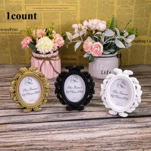 Vintage Baroque Style Photo Frame, 1 Count Oval Shaped Photo Frame, Desktop & Wall Decoration for Home Living Room Bedroom