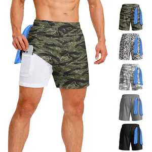 Men’s 7-in Multi-Size 2-in-1 Swim Trunks with Compression Liner, Pockets, Adjustable Waist Drawstring, Stretch Quick-Dry Fabric, UV Protection - Camo Prints for Beach, Pool Water Sports Swimwear Shorts