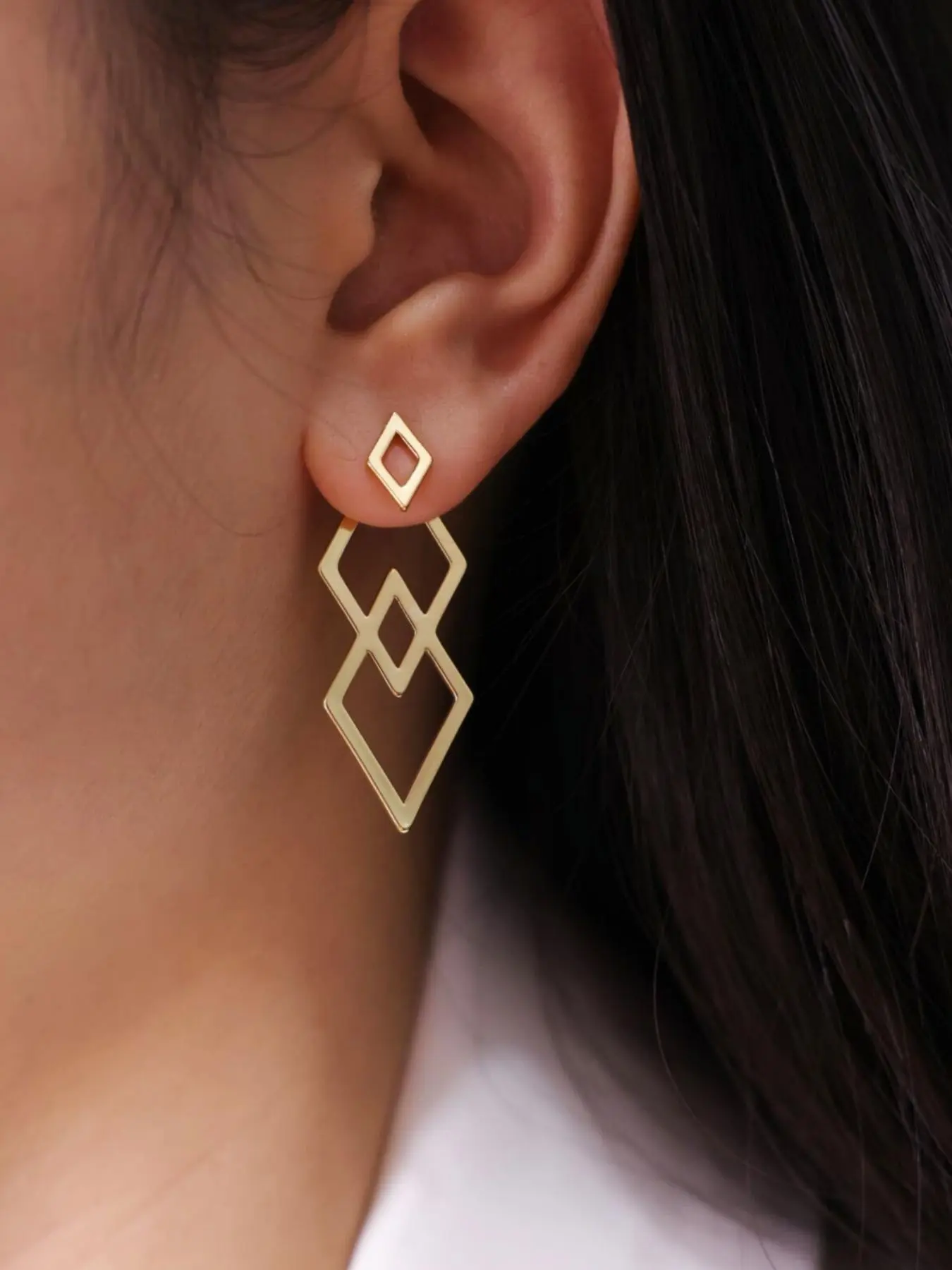 Hollow Out Rhombus Geometry Design Ear Jacket, Earring, Fashionable Earrings, Fashionable Jewelry for Women for Party, Daily Clothing Decor, Trendy All-match & Exquisite Jewelry for Birthday Gift, Fashionable Jewelry Accessories