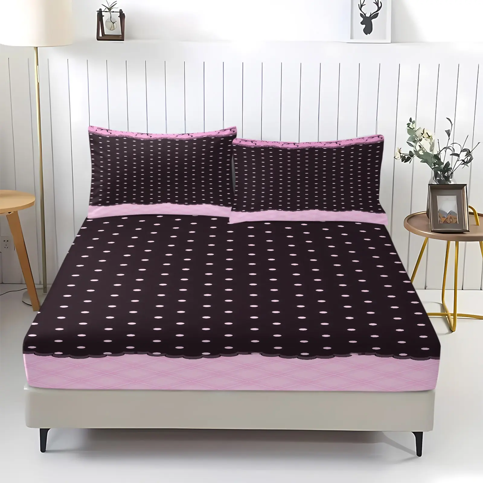 Polka Dot Pattern Fitted Sheet, Bedsheet, Girly Style Bedding Set (1 Sheet + 2 Pillowcases, No Pillow Insert), Suitable For Girls, Teenagers, Adults, Bedrooms, Dormitories, Guest Rooms, Polka Dot Bed Sheets