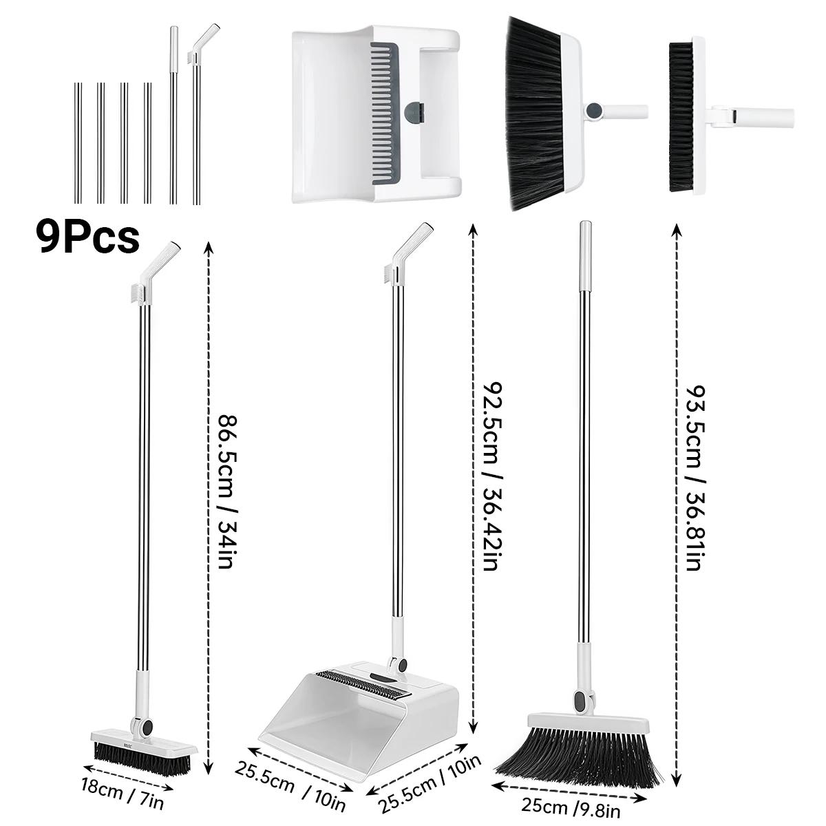 Multi-Function Broom and Dustpan Set with Long Handle for Home & Office