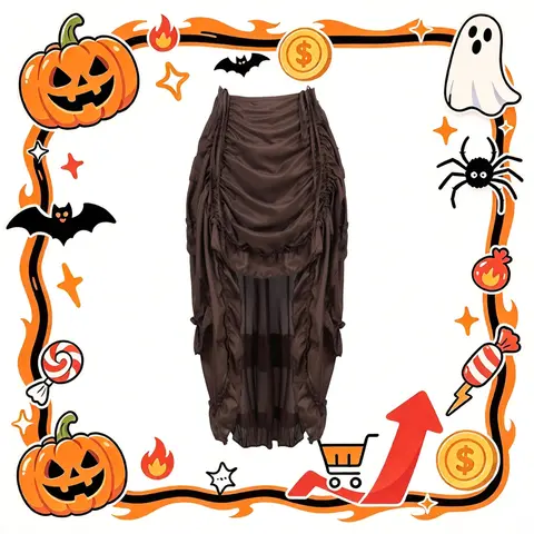 Women's Fitted Plain Goth High-Low Skirt - Layered, Lightweight, Machine Washable, Vintage, Aesthetic Fashionable, Alt Clothing Women, Witchy Clothes for Steampunk Cosplay, Halloween Party