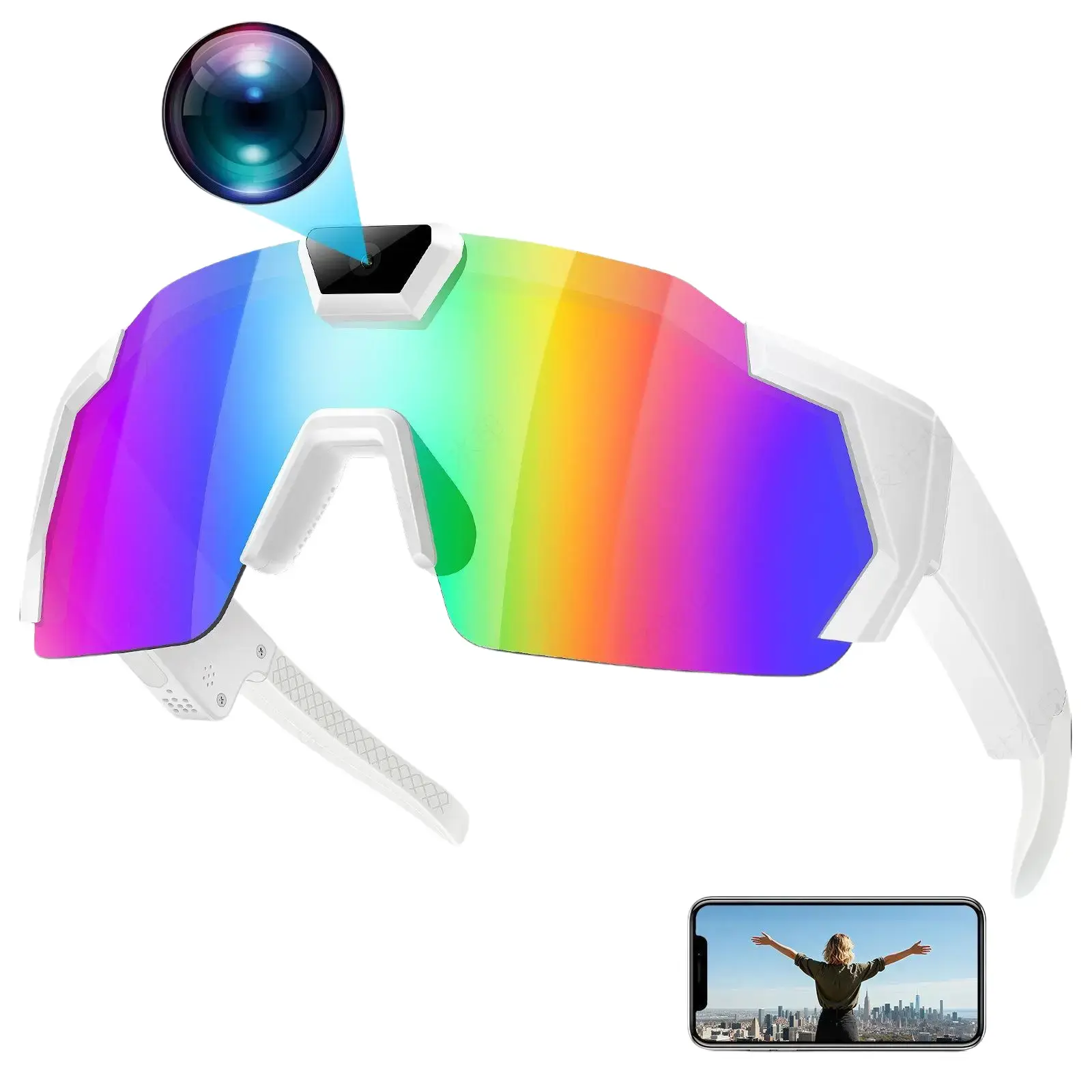 AI  Sports Camera Glasses: 2K Video/Photo  + HD Calls | Waterproof for Cycling/Skiing/Hiking,durable waterproof,gift, sport glasses,wearable video,Multifunctional  Sports Sunglasses, Sports Camera Glasses with Long Battery smart bluetooth travelessentials
