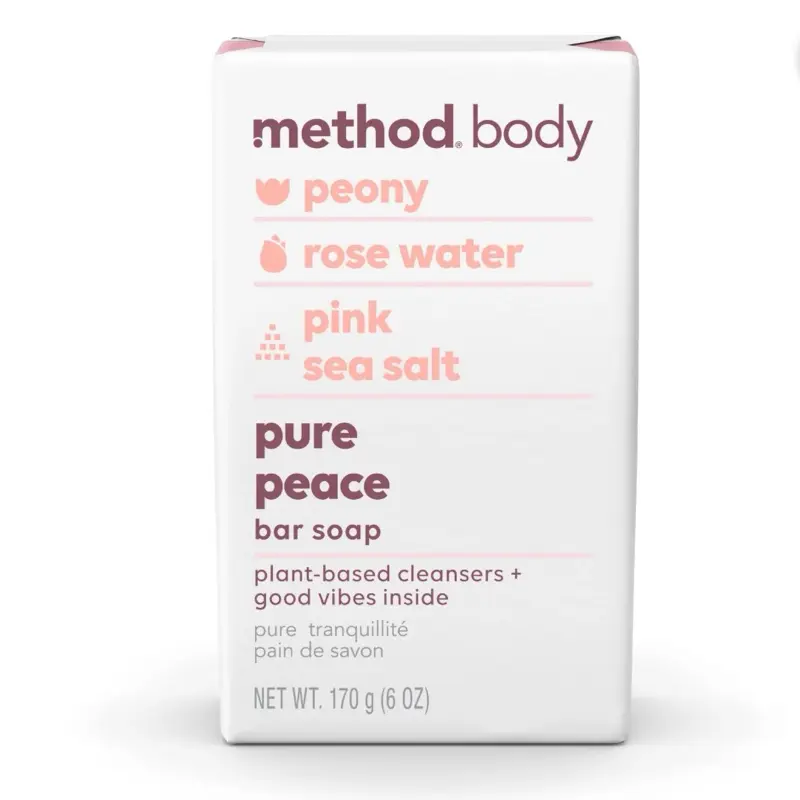 Eco Natural Plant Based Soap Rose water Method Body Pure Peace Rose Soap Bar with Peony Rose Water & Pink Sea Salt Plant Based 170g Cruelty Free Biodegradable Formula for Soft Moisturized Skin