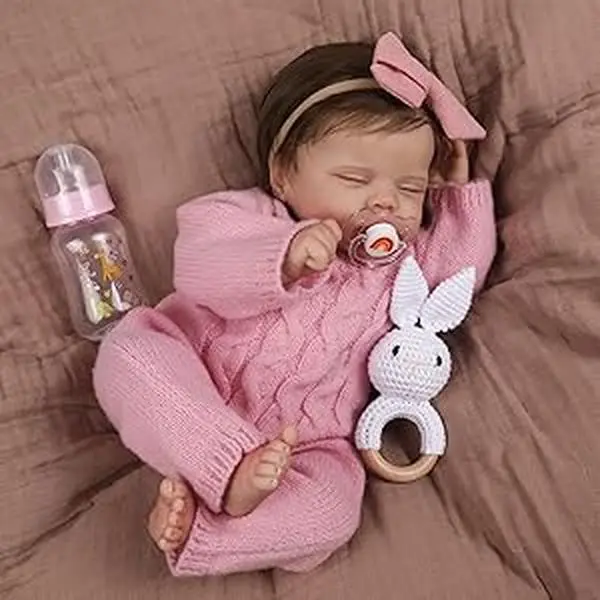 WOOROY Lifelike Newborn Baby Doll - 18in Weighted Soft Cloth Body Sleeping Girl Doll, Fun Playmate for Baby Care, Christmas/Birthday Handmade Toy with Accessories for Kids Age 3+, Toys