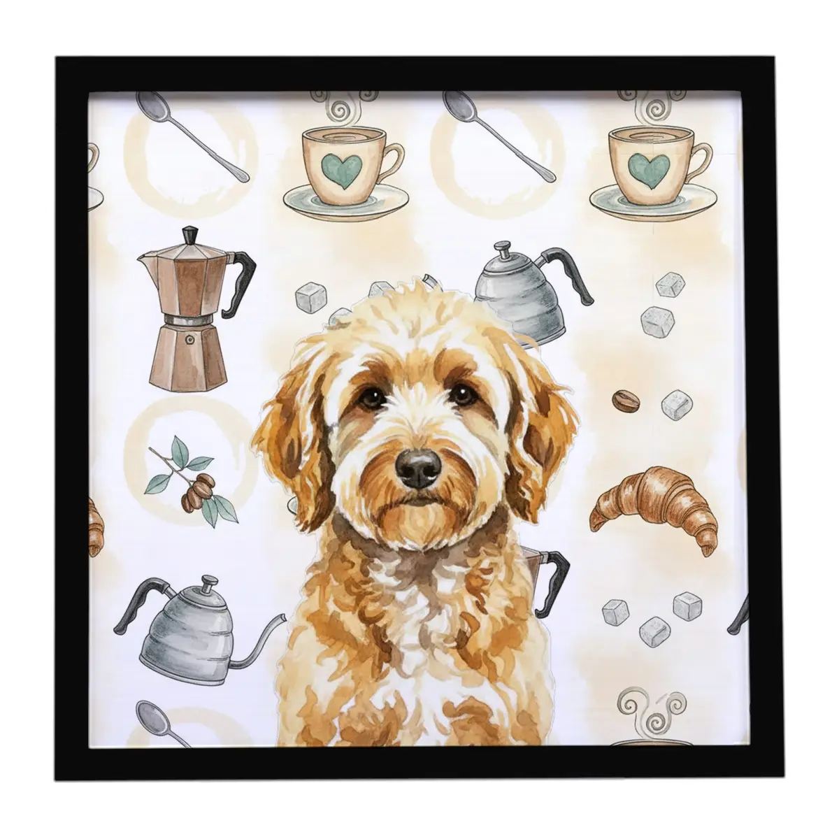Carolines Treasures WDK7452MFP88 8x8 in. Light Weight Goldendoodle Coffee Bar Framed Aluminium Wall Hanger Metal Print, Home Decor Decoration Artwork, Everyday Gifts Animal Wall Art