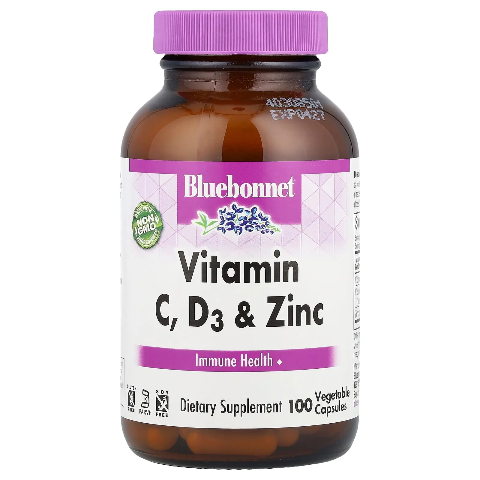 Bluebonnet Nutrition Vitamin C, D3 & Zinc, 100 Vegetable Capsules