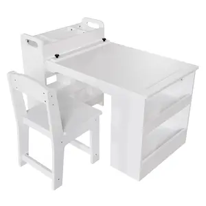 Garvee Wooden Kids Art Table and 2 Chairs Set – Multi-Functional Craft and Drawing Desk with Ample Storage Shelves – Ideal for Children's Playroom Home Learning Area Or Daycare