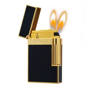 [Double Flame] Black Lacquered Gold Dupont old fashined Lighter 130g best gift for father husband