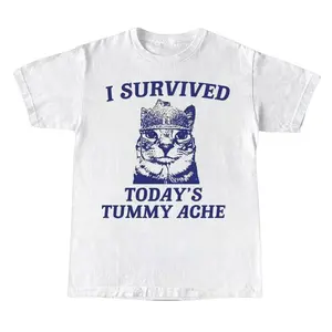 I survive today's tummy ache shirt Funny Cat Tee Vintage Cat Tee Meme T Shirt Trendy Unisex Shirt Tummy Ache Survivor Tee Top Womenswear