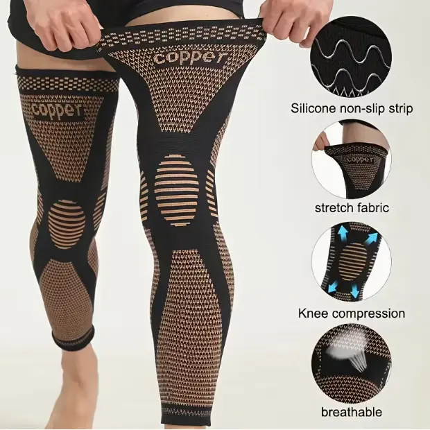 Extended Full Leg Knee Compression Sleeve, Non‑Slip Long Knee Brace Support, Breathable Knee Leg Wrap for Running Cycling Sports Fitness