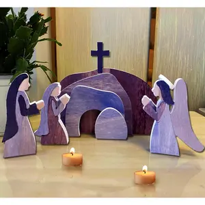 Wooden Easter Resurrection Scene and , The Empty Tomb Easter Scene,  Rebirth He is Risen Decorations Nativity Set