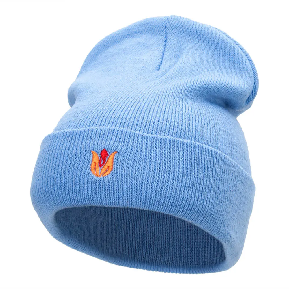 Tulip Flower Embroidered 12 Inch Knitted Long Beanie