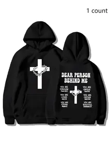 Christian Cross Thorns Print Hoodie, Loose-Fit Casual Sweatshirt, Fall & Winter, Unisex Religious Theme, Oversized Street Style