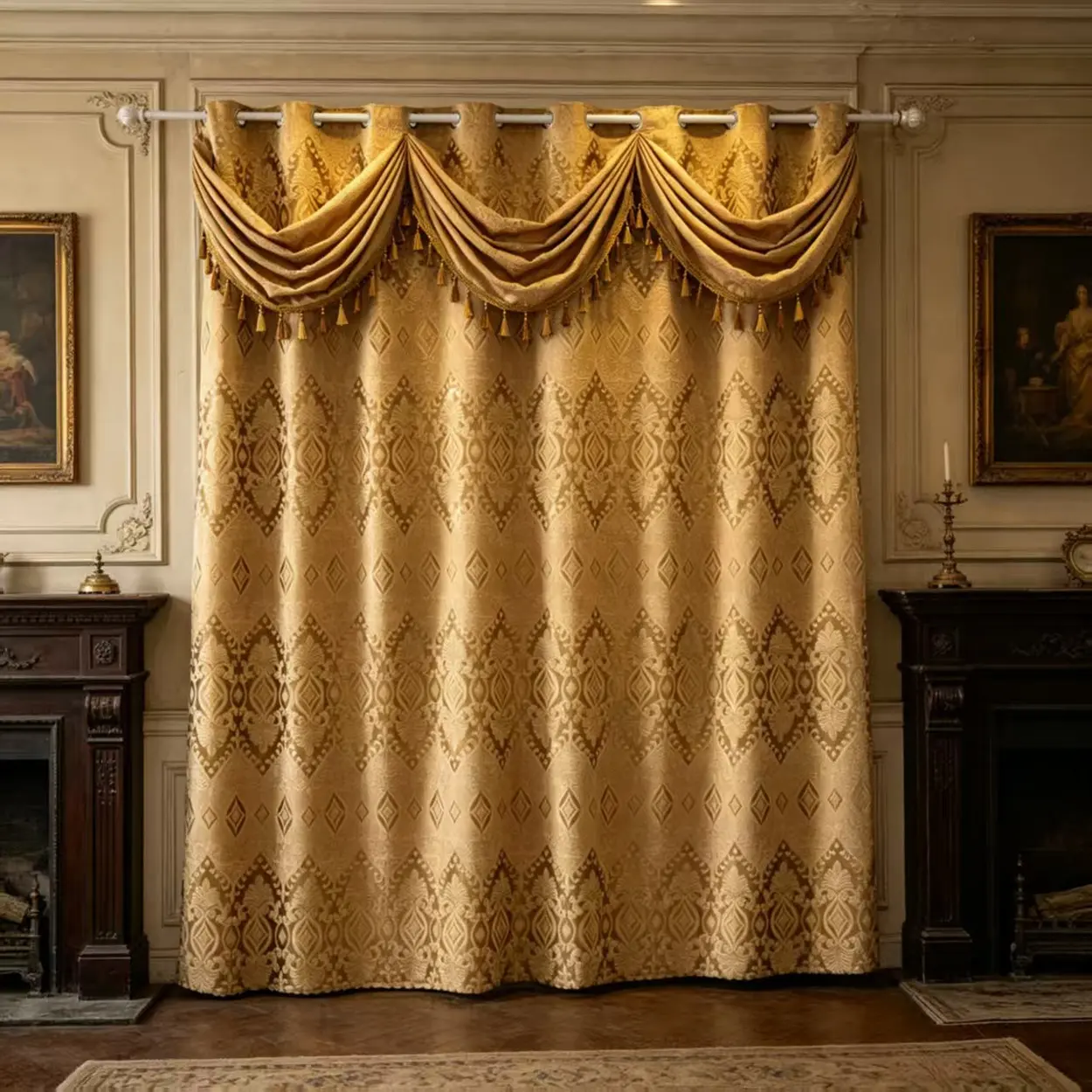 Luxurious American Court Style Curtain, Top Lock Ring Hanging, Fringe Design, Living Room, Bedroom, Floor-To-Ceiling, Multi-Scene Curtains