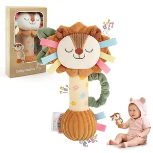 Baby Rattles Toy, Plush Lion Rattle, Stuffed Animal Hand Rattles,Infant Grab Shake Rattle, Crinkle & Squeaker,Soft Sensory Toy with Sound for Babies 0-6 6-12 Months, Lion