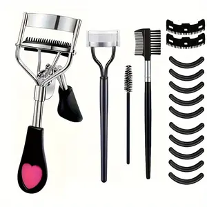 16-Piece Professional Eyelash and Eyebrow Grooming Kit, Detachable Lash Curler with Combs, Fashionable Cute Lash Curler with 2 Combs, 10 Replaceable Silicone Strips, Eyelash Curler Brush, Eyelash Comb, Dual-Ended Brow Comb, Classic Portable Lash Curler Se