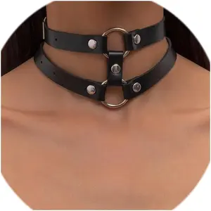 Black Leather Choker Punk Short Collar Gothic 2-tier Circle Rivet Necklace Soft PU Leather Short Neck Accessories for Women pendant Cross Pendant with Rotatable Crown Style Hip Hop Chain Set Large Water Drop