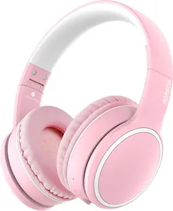 B10  Over-Ear Headphones, Lightweight Folding Stereo Bass  Headset with Mic, 50H Playtime, Volume Control,  5.3 Headphones for iPad/Travel/Tablet/PC (Pink)