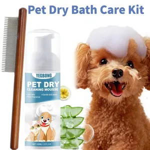 Waterless Dry Cleaning Foam + Flea Comb Set - Quick Pet Grooming Kit for Dogs and Cats - 5-Minute Easy Bath / No Water Wash Required / Gentle Plant Formula, Dog Grooming Supplies, Shampoo And Conditioner For Dogs, Fast Drying Spray For Grooming, Pet Shamp