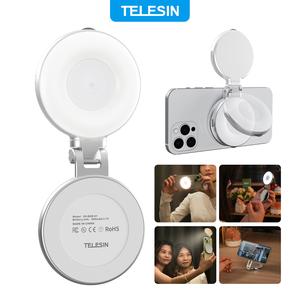 【TikTokShopBlackFriday】TELESIN 3-in-1 Magnetic Mirror Selfie Light – 360° LED Ring Light with MagSafe, Mirror and Phone Stand, Portable Rechargeable Fill Light, 3 Color Temperatures for Makeup, Live Streaming, Video Calls, Gift, Compatible with iPhone 17