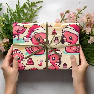 Flamingos in Santa Hats Wrapping Paper I Christmas Gift Wrap I Animal Gift Wrap I Wrapping Paper 30x36, 30x72, 30x180