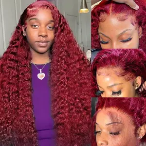 Bobili 30 Inch Burgundy Wig Human Hair 99J Curly Human Hair Wig 13x6 Deep Wave Lace Front Wigs Human Hair Red Wine Transparent HD Lace Frontal Wig Pre Plucked Human Hair Wigs For Women