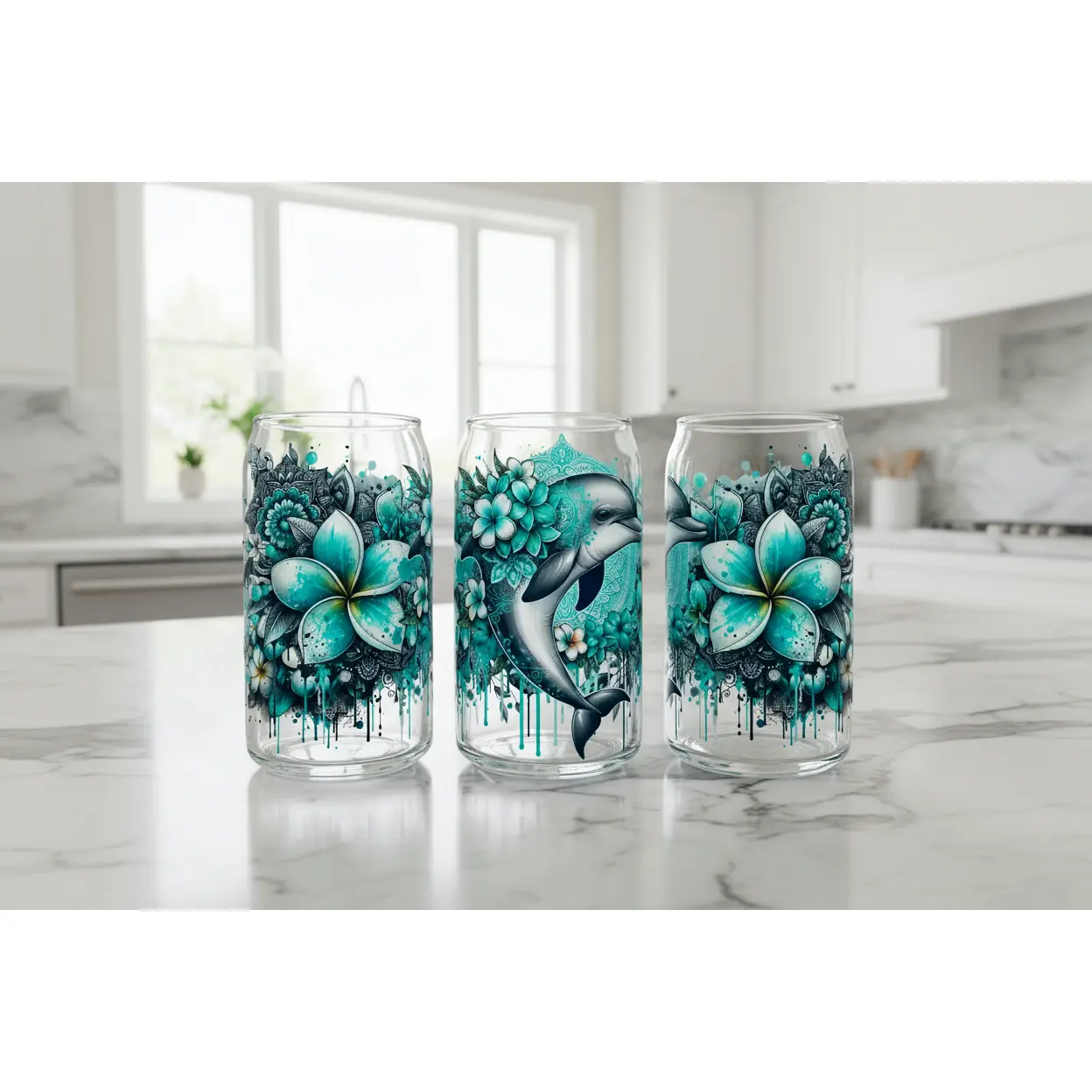 Teal Dolphin - UVDTF Wrap for cups/hard surfaces sticker