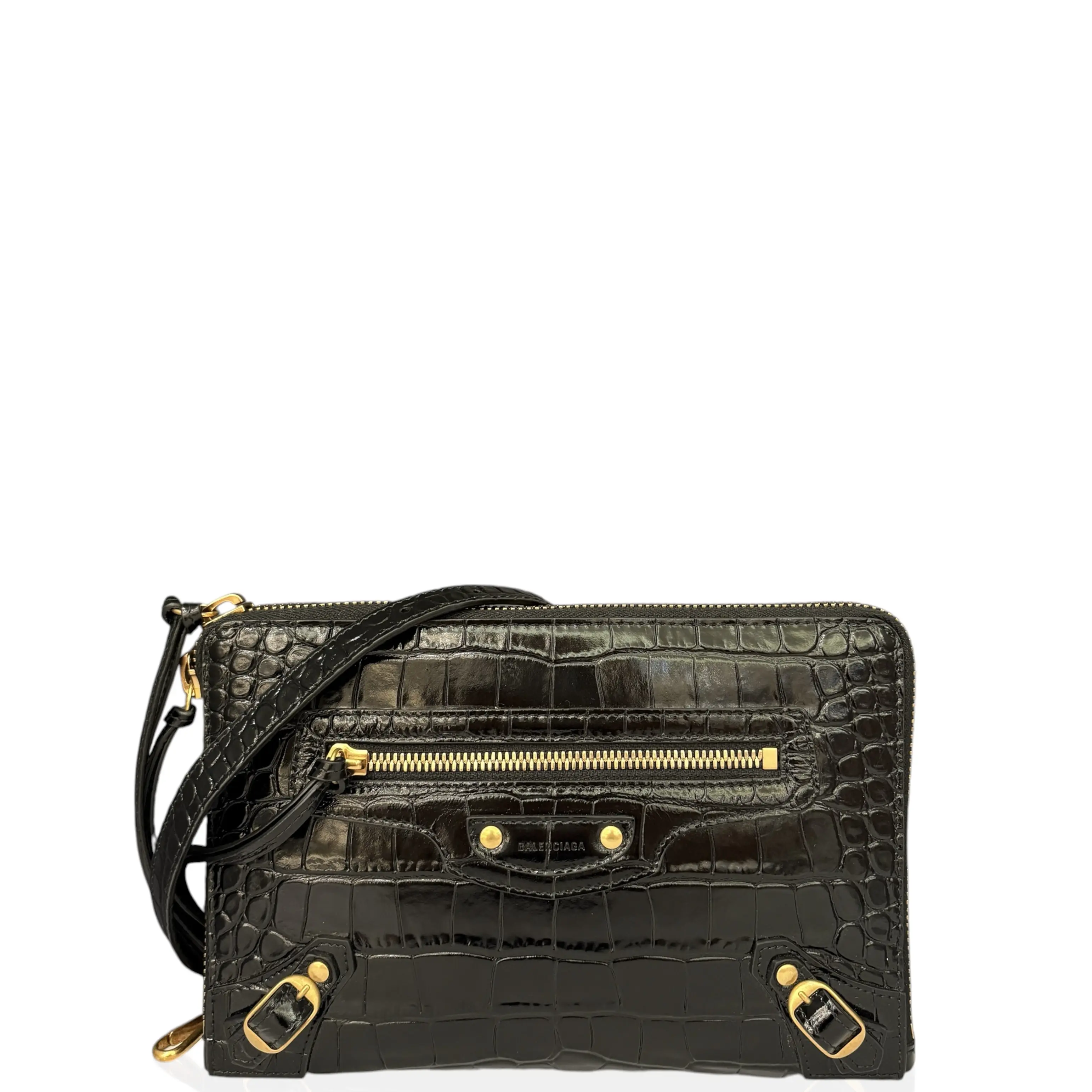 Pre-owned Balenciaga Leather Shoulder Bags Shoulder Bag Calfskin Crocodile Embossed Black (ac053126b0)