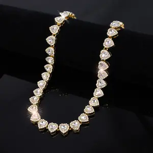 Luxury Heart Shaped Tennis Chain, 11mm Thick Glass Crystal Necklace, Y2K Streetwear Hip Hop Accessory