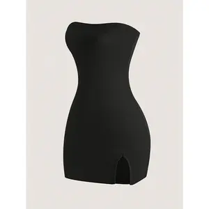 Split Hem Bodycon Tube Dress, Flattering Sweetheart Neck Strapless Dress For Spring & Summer, Women's Clothing