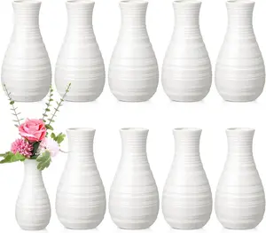 10 Pack Composite Plastic Flower Vases Bulk White Small Tall Conic Floral Vases for Centerpieces Unbreakable Bud Vase for Wedding Party Living Room Decor (Simple)