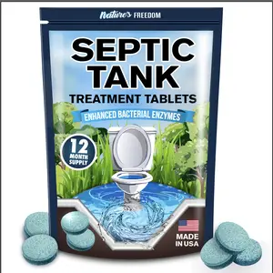 Nature's Freedom Septic Treatment Tablets – 1 Year Supply, Small Yet Powerful Enzyme Formula, Prevents Backups, Odors & Clogs, Made in The USA