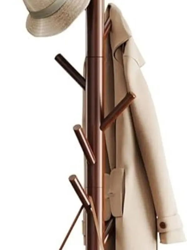 Pipishell Sturdy Wooden Coat Tree with 8 Hooks, 3 Adjustable Sizes for Clothes, Hat Stand Used in Bedroom/Office/Entryway, Brown