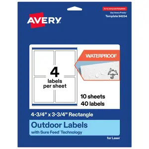 Avery Outdoor Waterproof Labels, 4.75" x 3.75" Rectangle