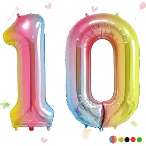 40 Inch Number Balloons 0-9 Rainbow Gradient Large Number 10 Balloons, Digital Balloons for Birthday Party Celebration Decorations, Helium Foil Number Balloons for Wedding Anniversary